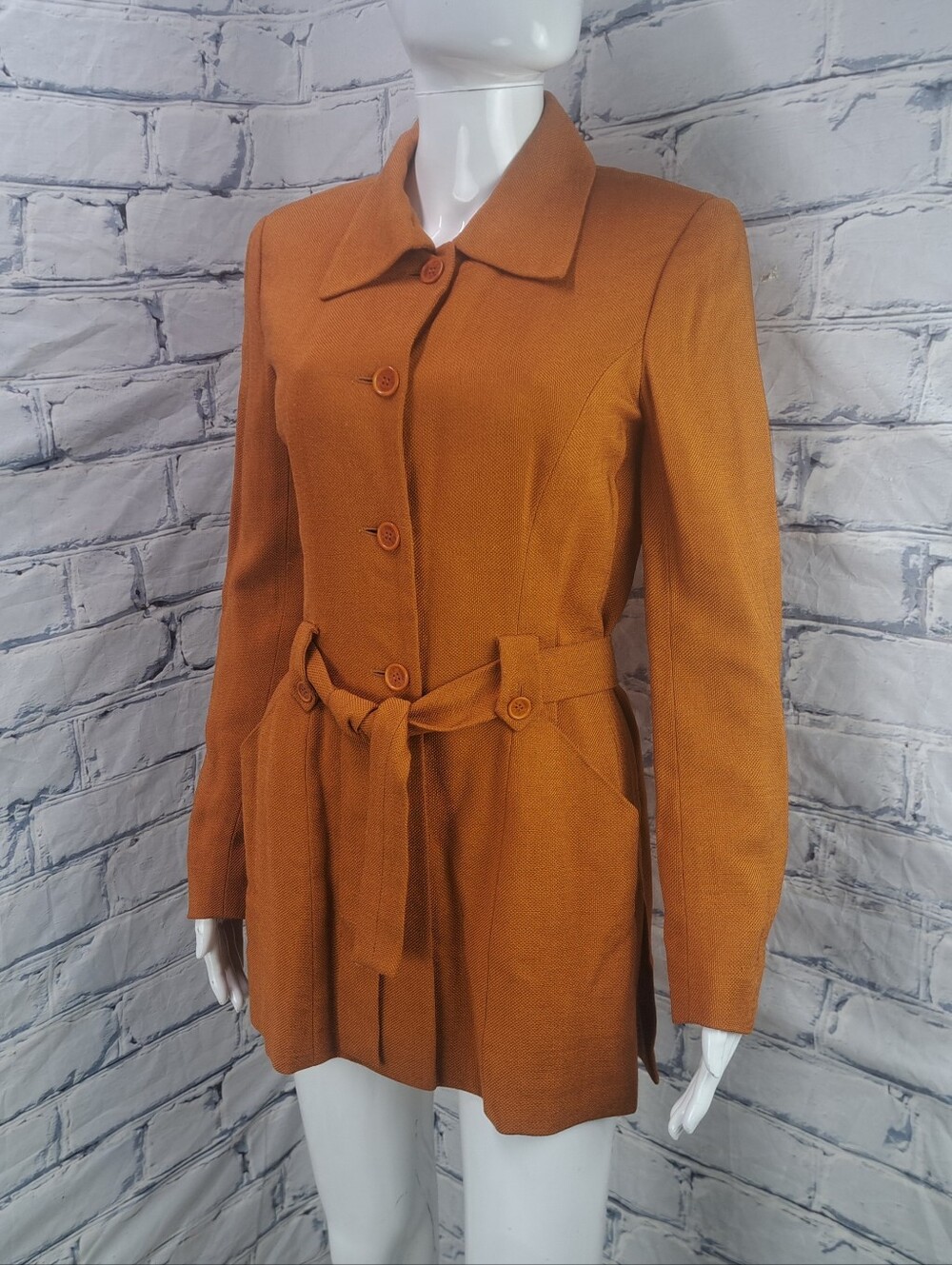 Vintage Celine Paris Women's Trench Jacket Blazer Orange Belt 90s France Medium